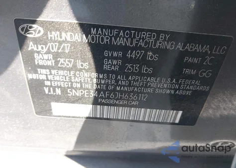 2018 Hyundai Sonata Sel z USA, uszkodzony, nr VIN 5NPE34AF6JH636112